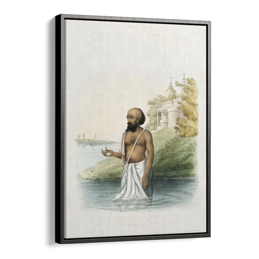 Brahmin's First Ceremony Indian art painting Artwork in Black Floater Frame