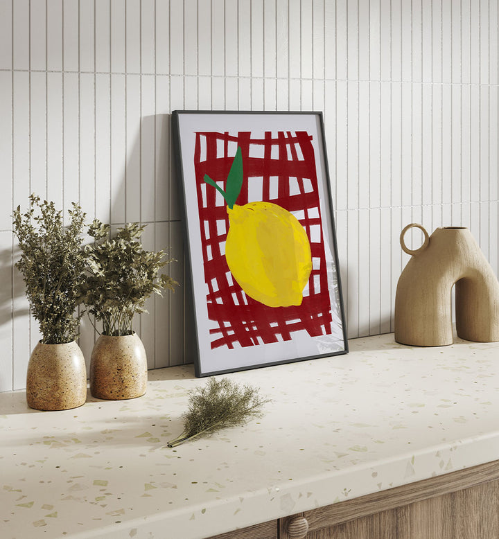 BRIGHT LEMON RED GRID