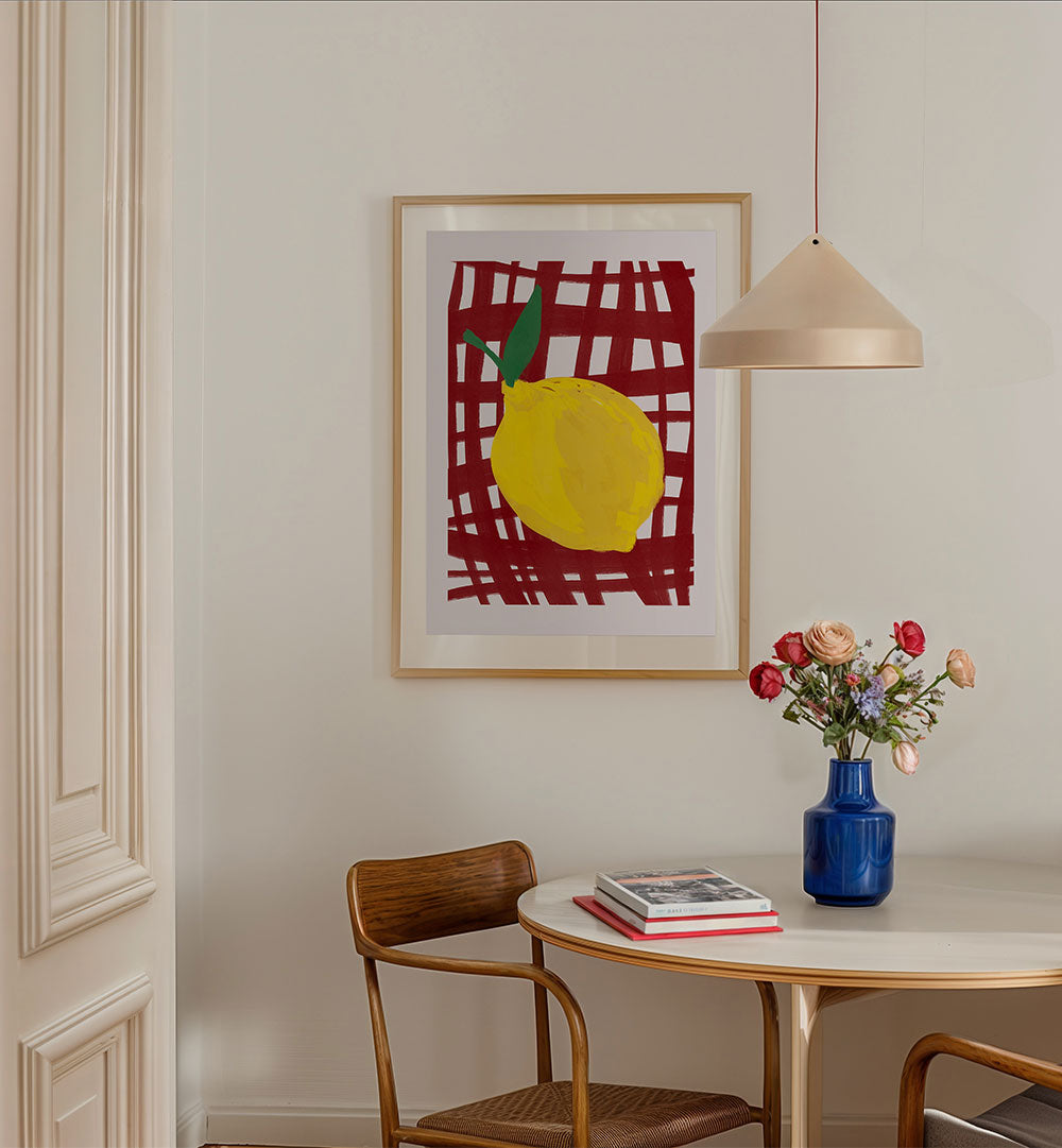 BRIGHT LEMON RED GRID