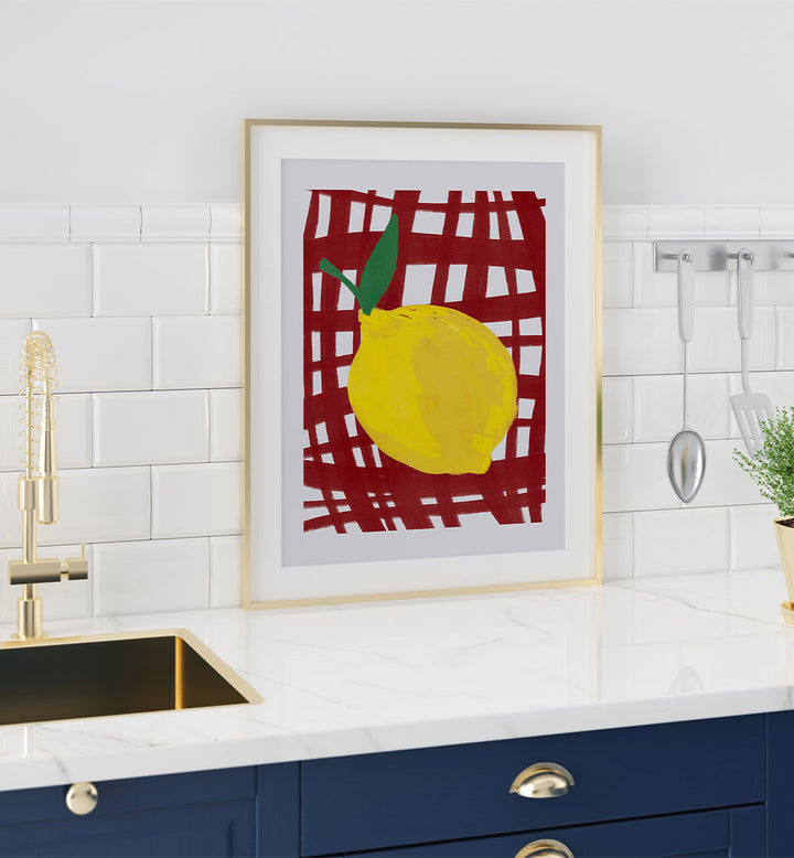 BRIGHT LEMON RED GRID