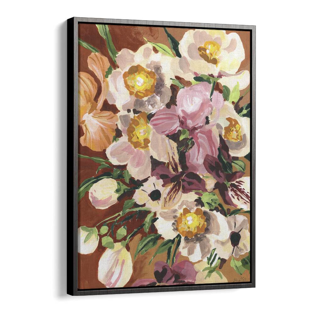 Brown Orchids By Ania Zwara Botanical Flower Paintings Artwork  in Black Floater Frame