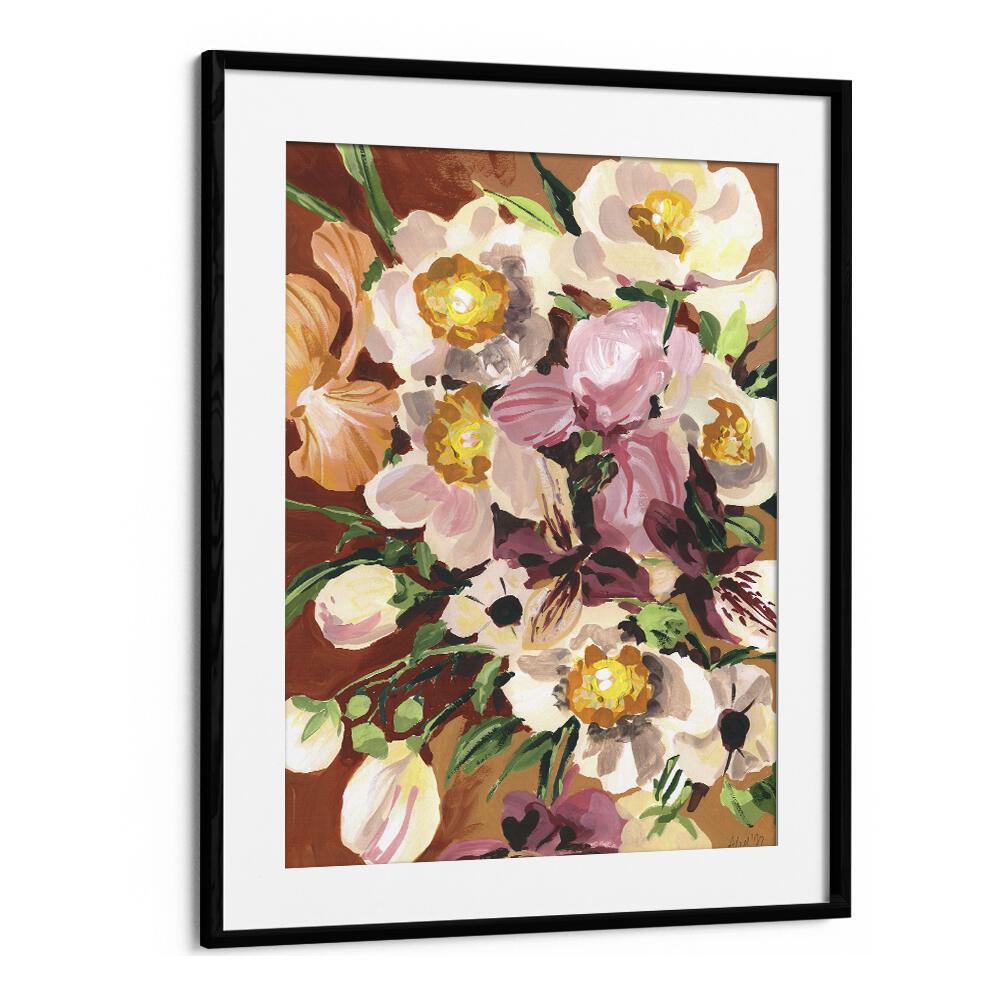 Brown Orchids  By Ania Zwara Botanical Flower Paintings Artwork  in Black Frame With Mount