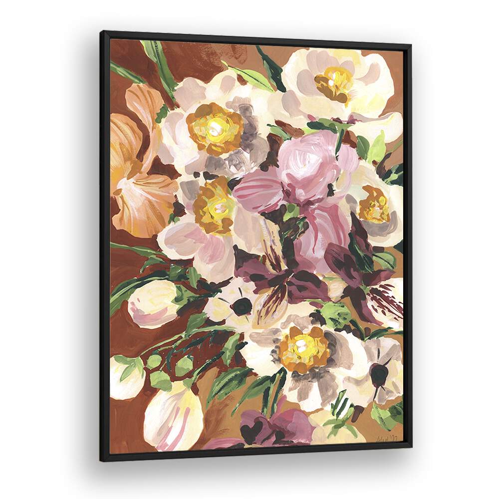 Brown Orchids By Ania Zwara Botanical Flower Paintings Artwork  in Black Plain Frame