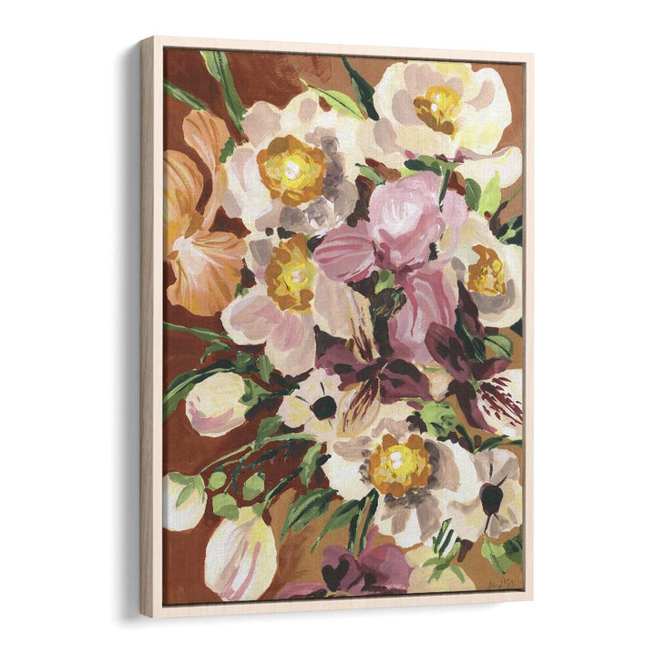 Brown Orchids By Ania Zwara Botanical Flower Paintings Artwork in Oak Wood Floater Frame