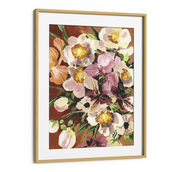 Brown Orchids By Ania Zwara Botanical Flower Paintings Artwork in Oak Wood Frame With Mount