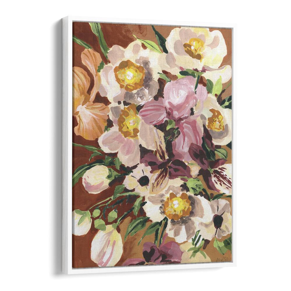 Brown Orchids  By Ania Zwara Botanical Flower Paintings Artwork  in White Floater Frame