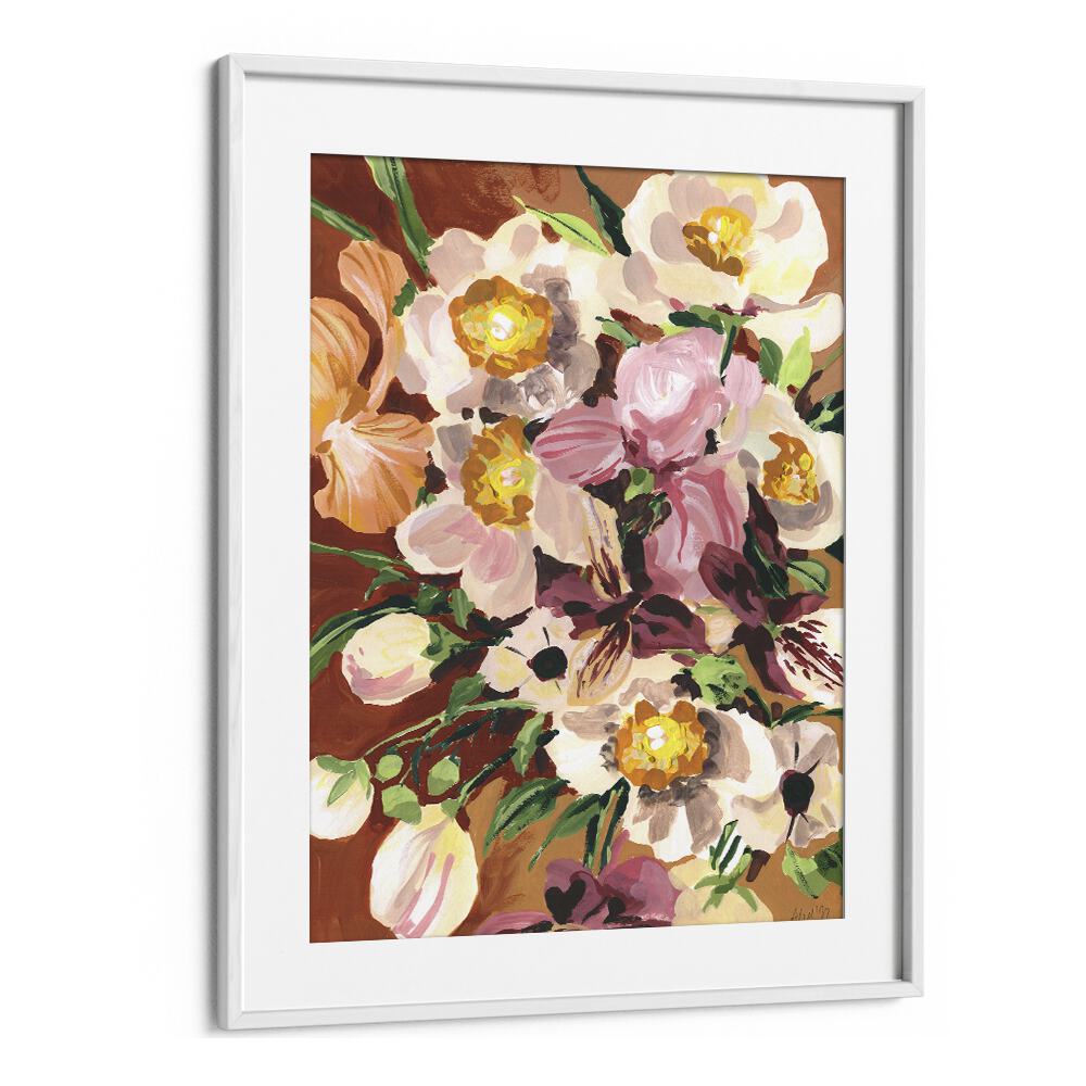 Brown Orchids By Ania Zwara Botanical Flower Paintings Artwork  in White frame With Mount