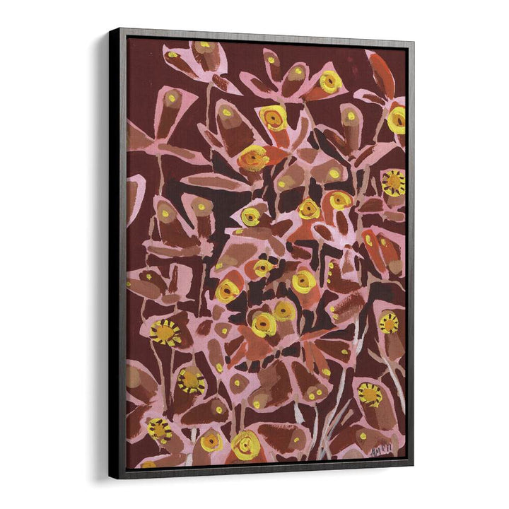 Brown Retro Butterflies By Ania Zwara Botanical Flower Paintings Artwork  in Black Floater Frame