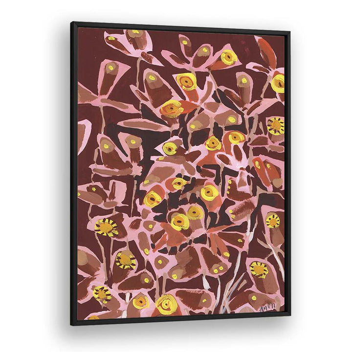 Brown Retro Butterflies  By Ania Zwara Botanical Flower Paintings Artwork  in Black Plain Frame