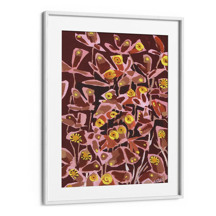 Brown Retro Butterflies  By Ania Zwara Botanical Flower Paintings Artwork  in White frame With Mount