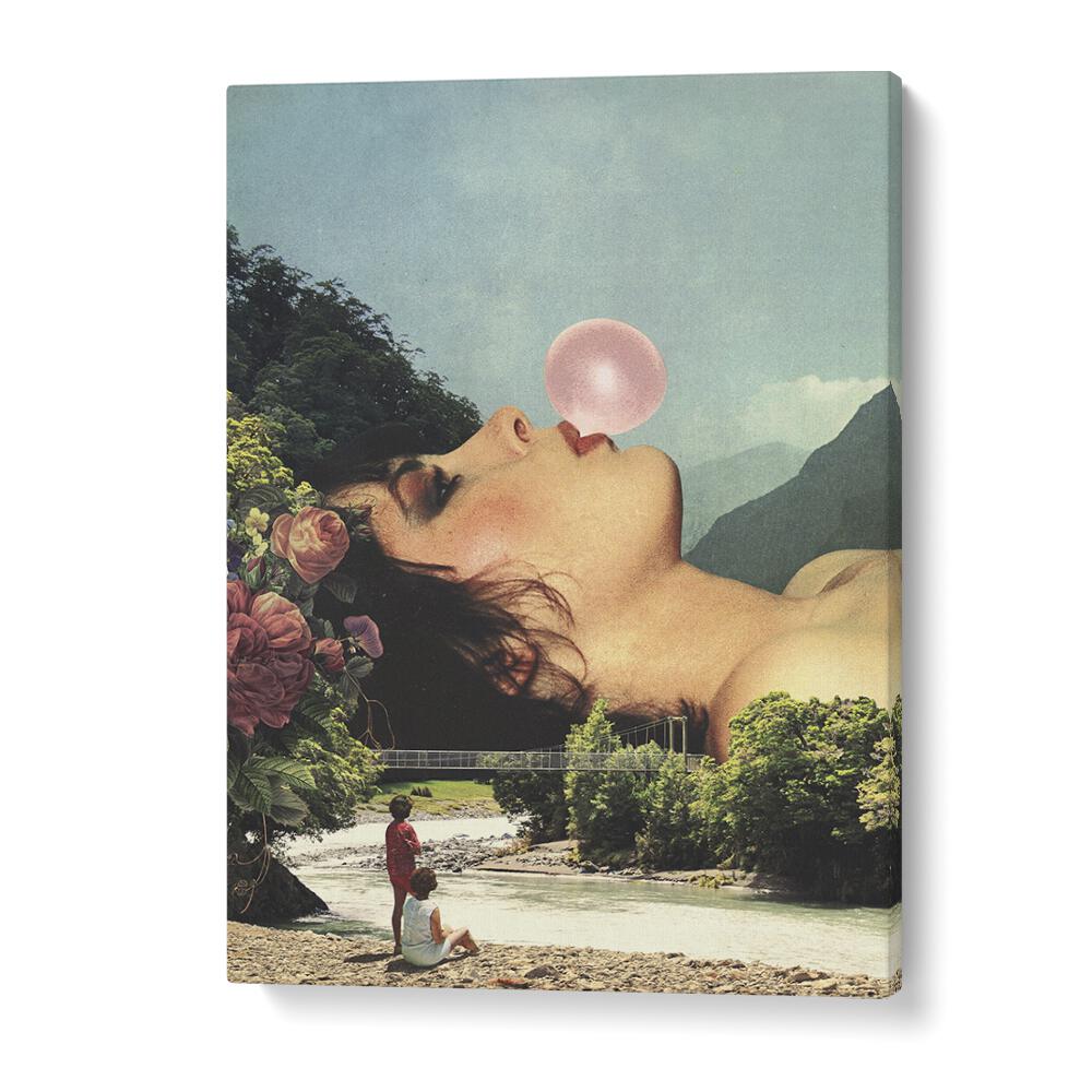 Bubble Gum Girl Surreal Painting Artwork in Gallery Wrap