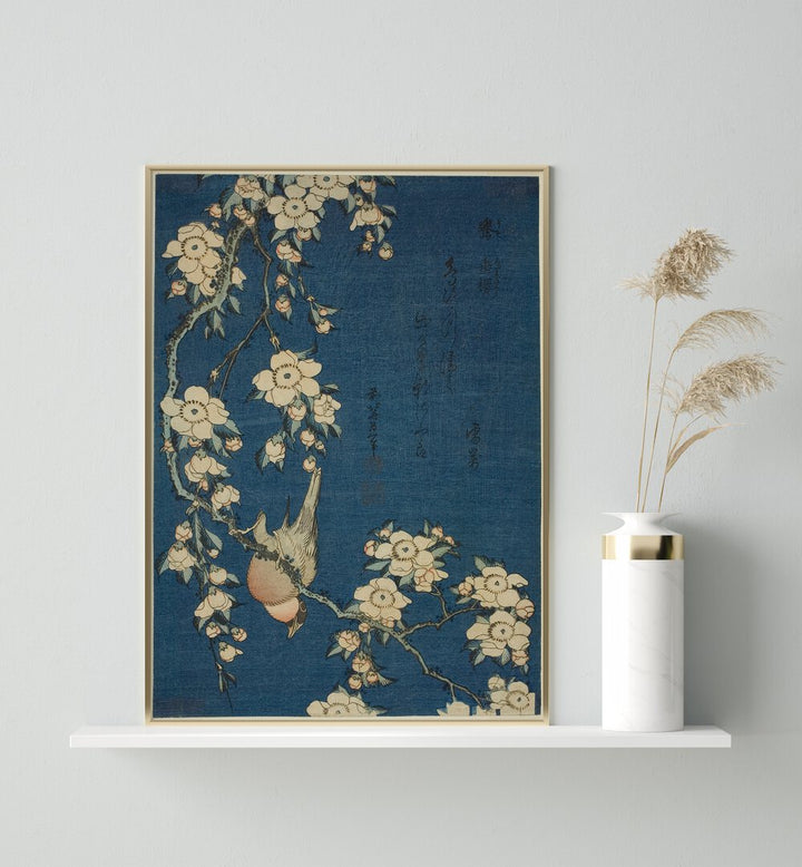 BULLFINCH AND WEEPING CHERRY BLOSSOMS , VINTAGE PAINTINGS