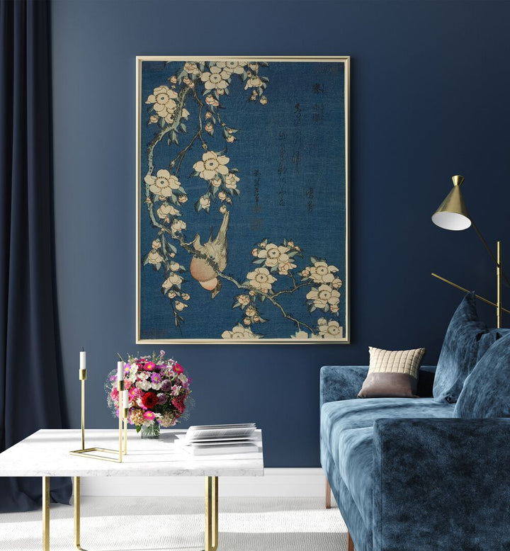 BULLFINCH AND WEEPING CHERRY BLOSSOMS , VINTAGE PAINTINGS