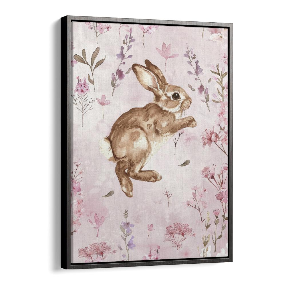 Bunny Blooms III Kids Art Artwork in Black Floater Frame
