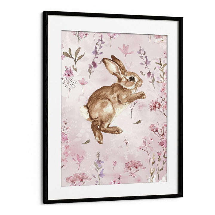 Bunny Blooms III Kids Art Artwork in Black Frame With Mount
