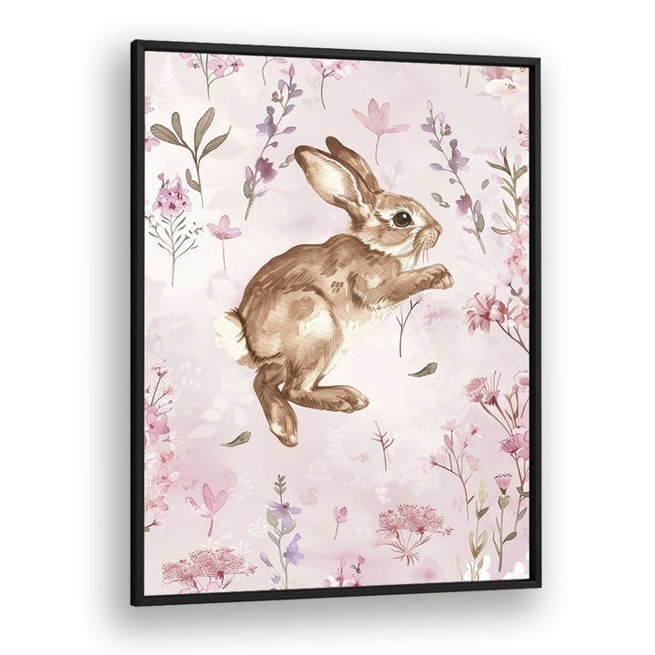 Bunny Blooms III Kids art Artwork in Black Plain Frame
