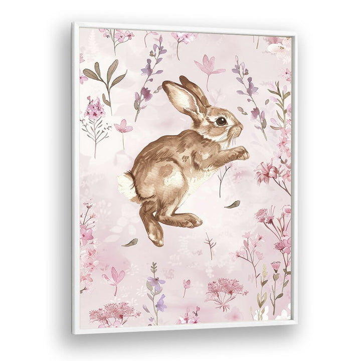 Bunny Blooms III Kids art Artwork in White Plain Frame White
