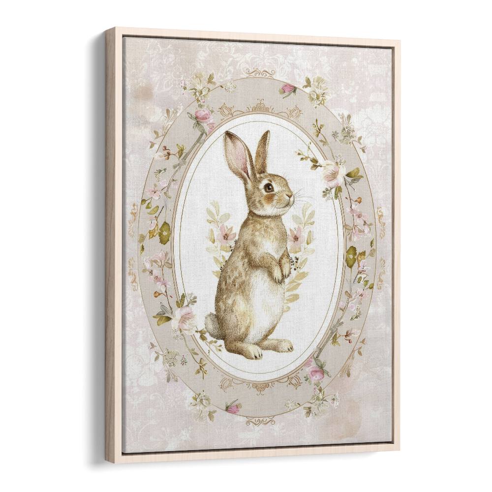 Bunny in a Wonderland II Kids Art Artwork in Oak Wood Floater Frame
