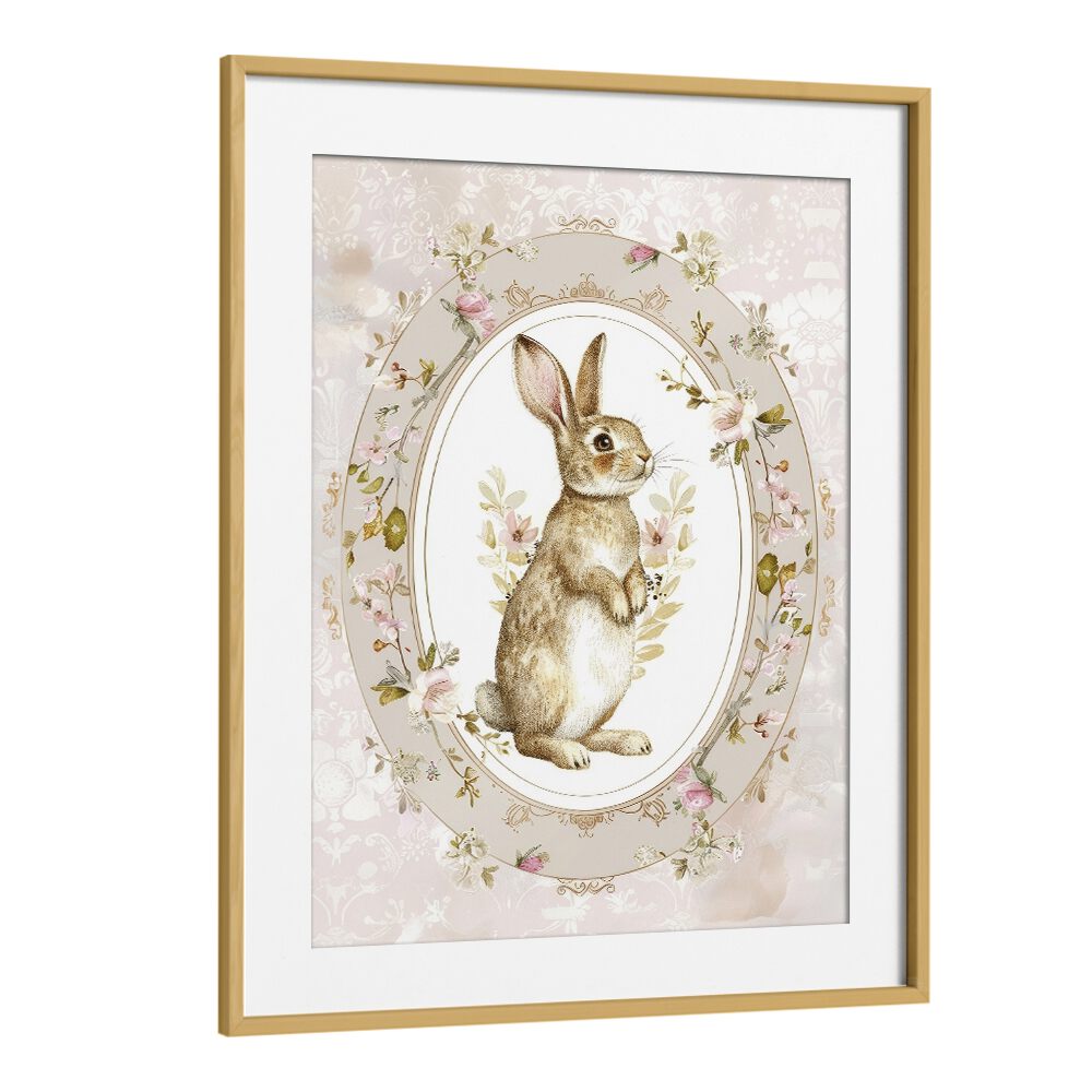 Bunny in a Wonderland II Kids Art Artwork in Oak Wood Frame With Mount
