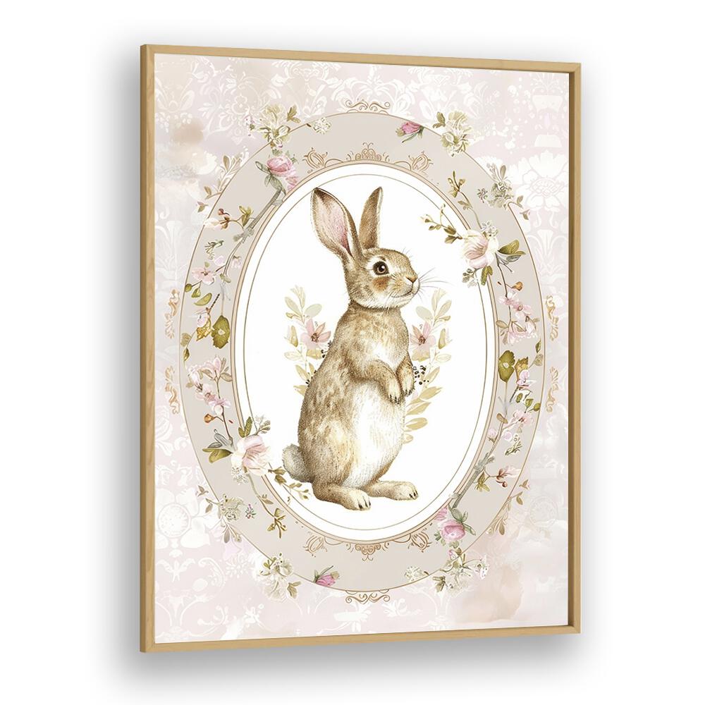 Bunny in a Wonderland II Kids Art Artwork in Oak Wood Plain Frame
