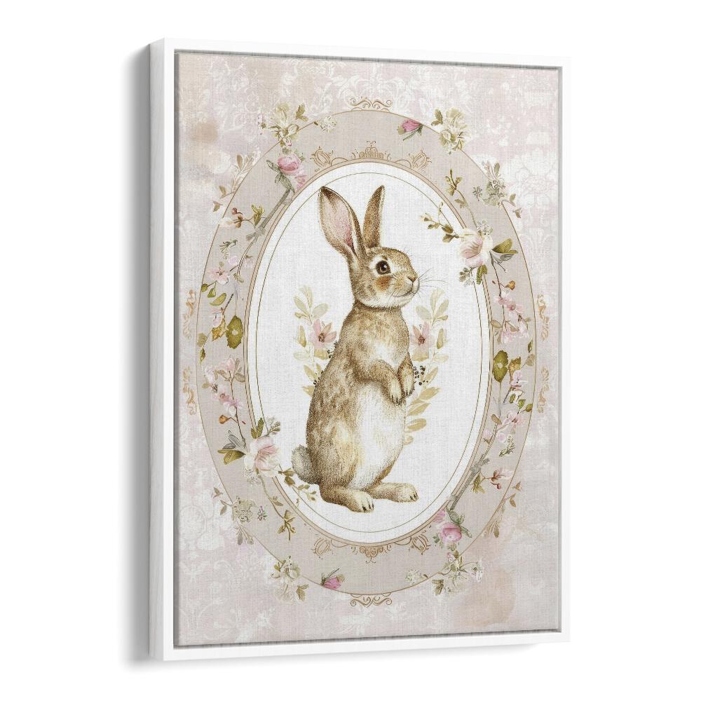 Bunny in a Wonderland II Kids art painting Artwork in White Floater Frame
