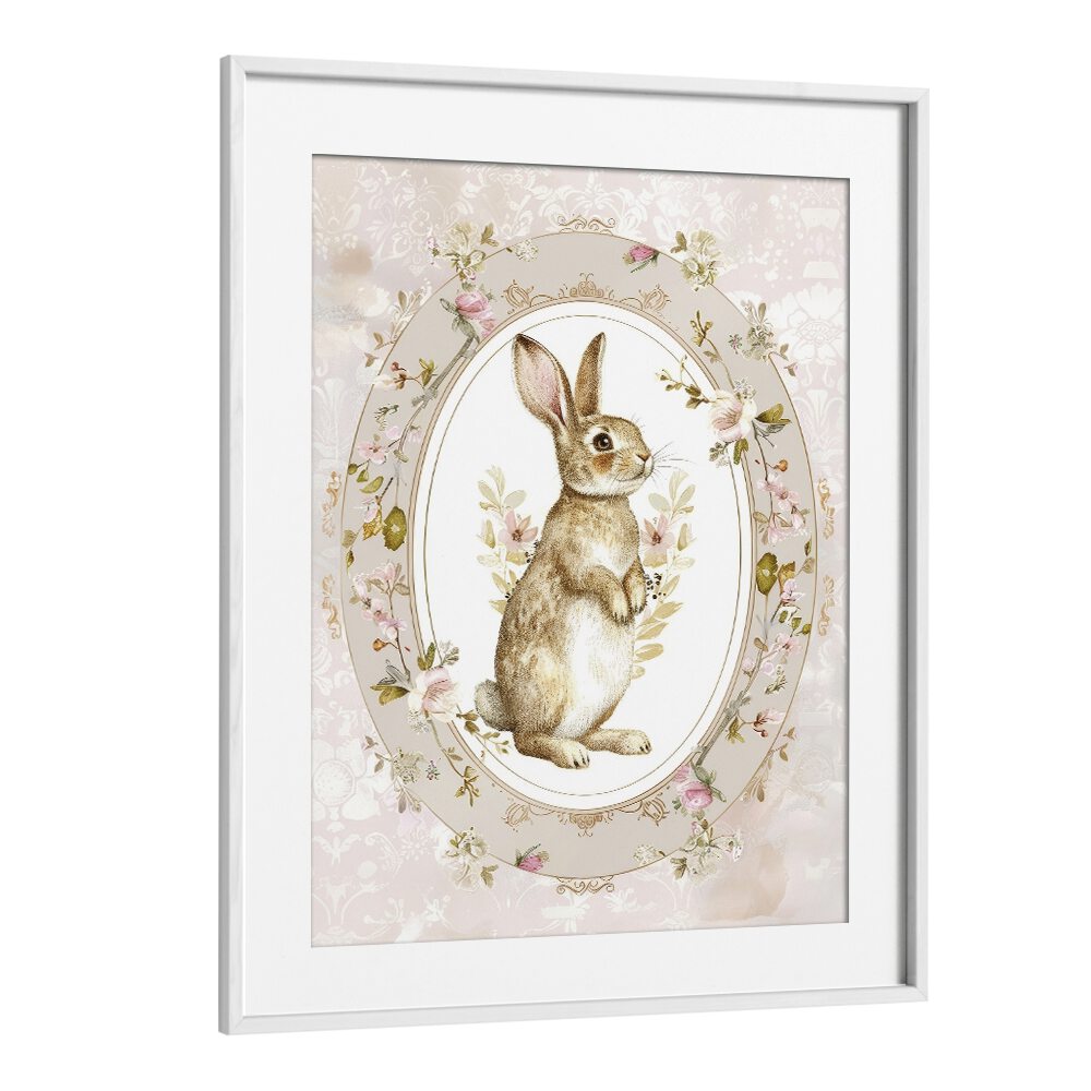 Bunny in a Wonderland II Kids Art Artwork in White Frame With Mount