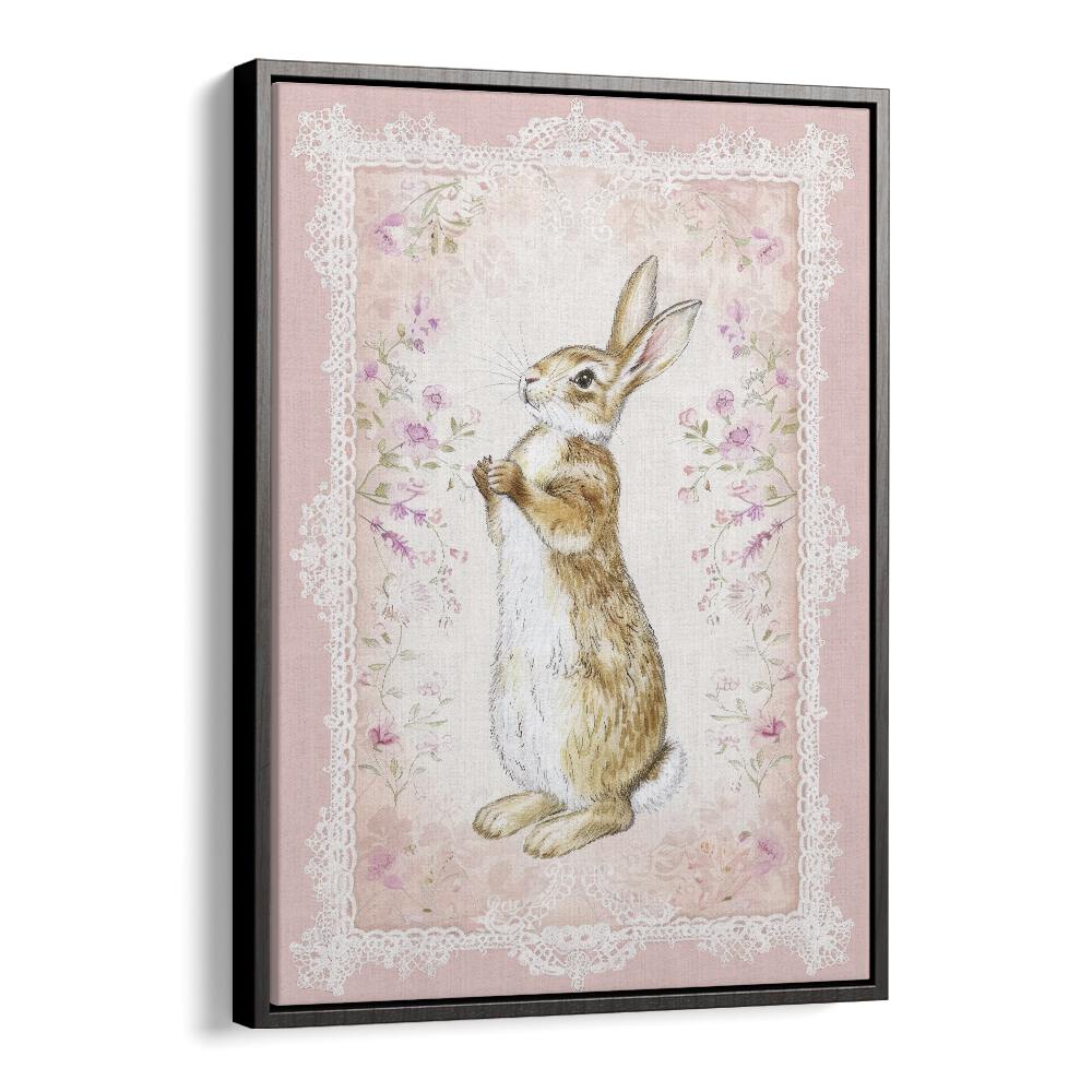 Bunny In A Wonderland III Kids Art Artwork in Black Floater Frame
