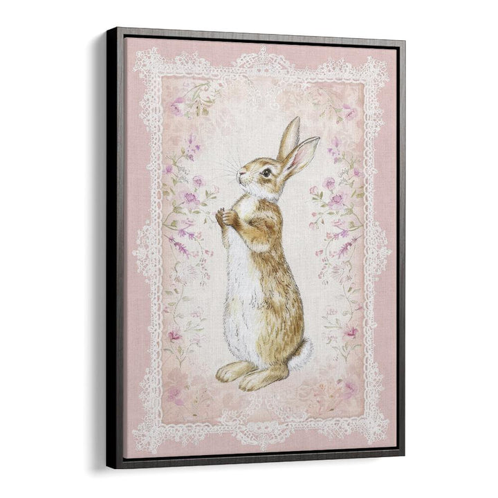 Bunny In A Wonderland III Kids Art Artwork in Black Floater Frame
