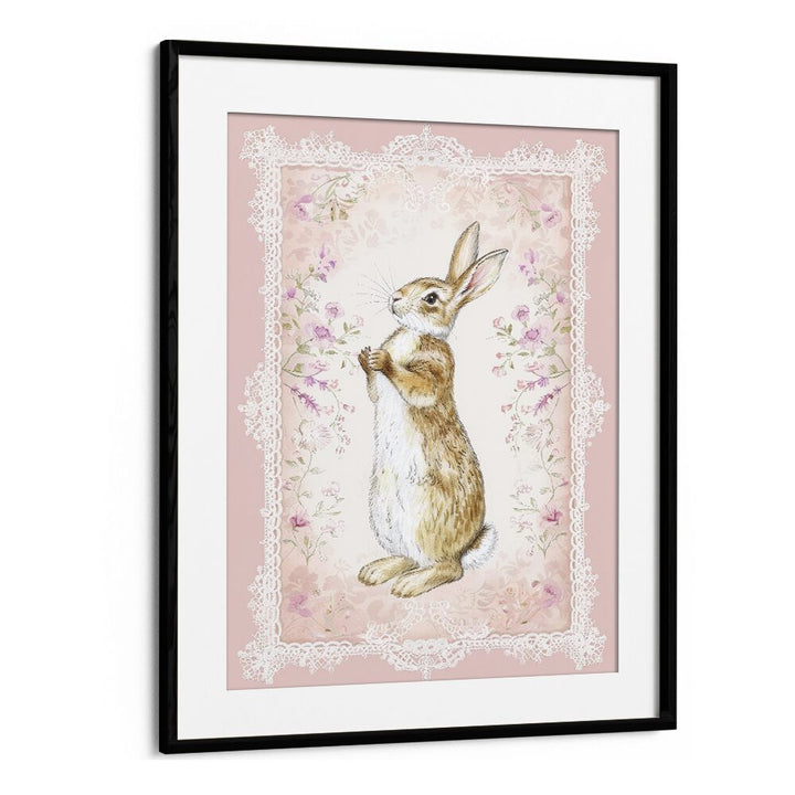 Bunny In A Wonderland III Kids Art Artwork in Black Frame With Mount
