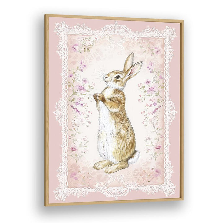 Bunny In A Wonderland III Kids Art Artwork in Oak Wood Plain Frame
