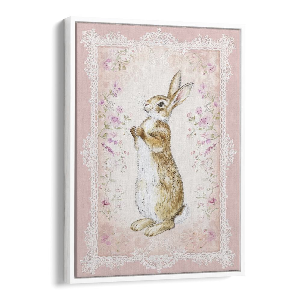 Bunny In A Wonderland III Kids Art Artwork in White Frame With Mount