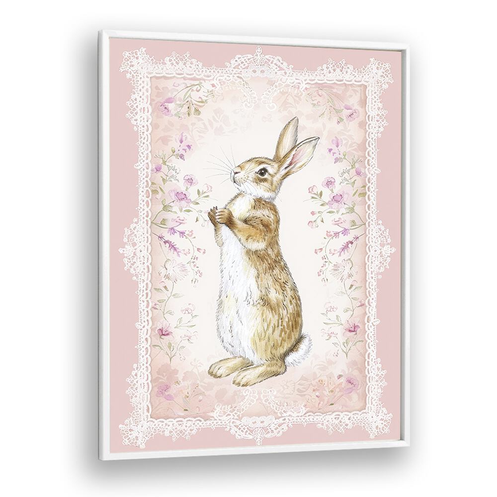 Bunny In A Wonderland III Kids art Artwork in White Plain Frame White
