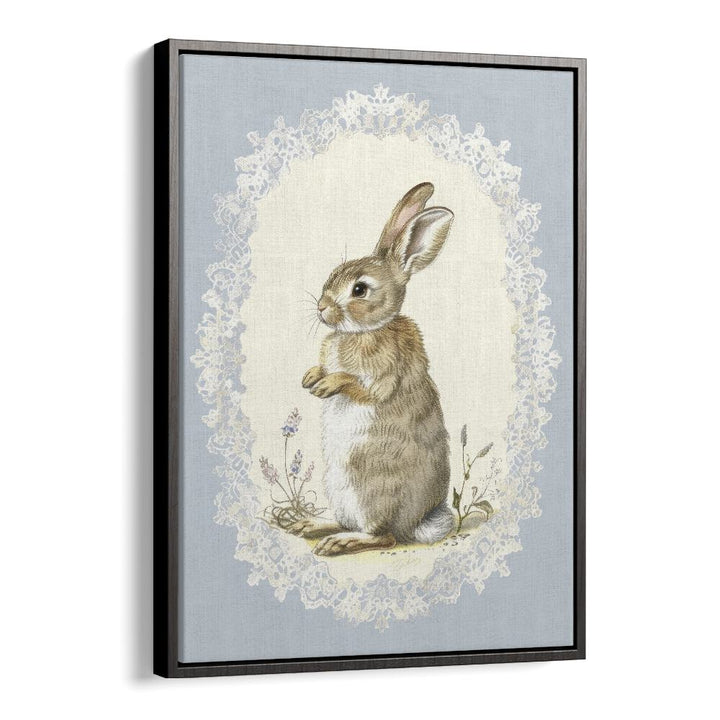 Bunny In A Wonderland Iv Kids Art Artwork in Black Floater Frame
