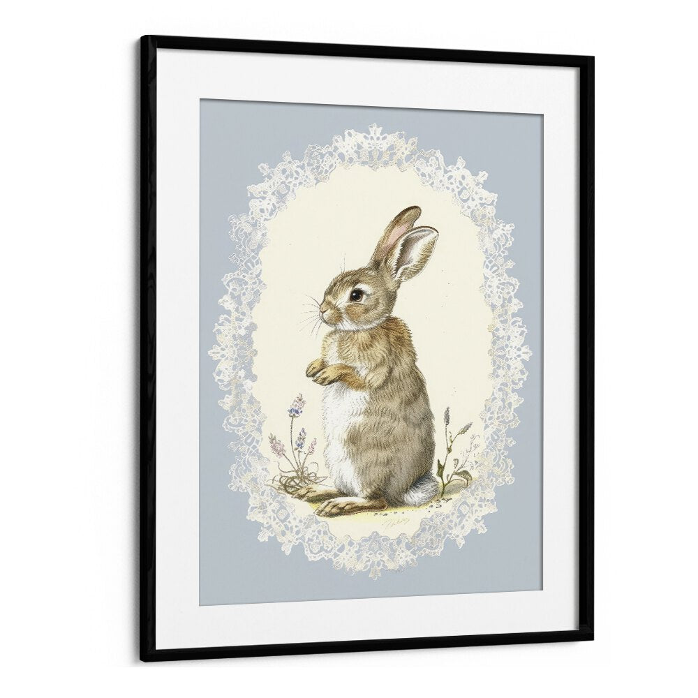 Bunny In A Wonderland Iv Kids Art Artwork in Black Frame With Mount
