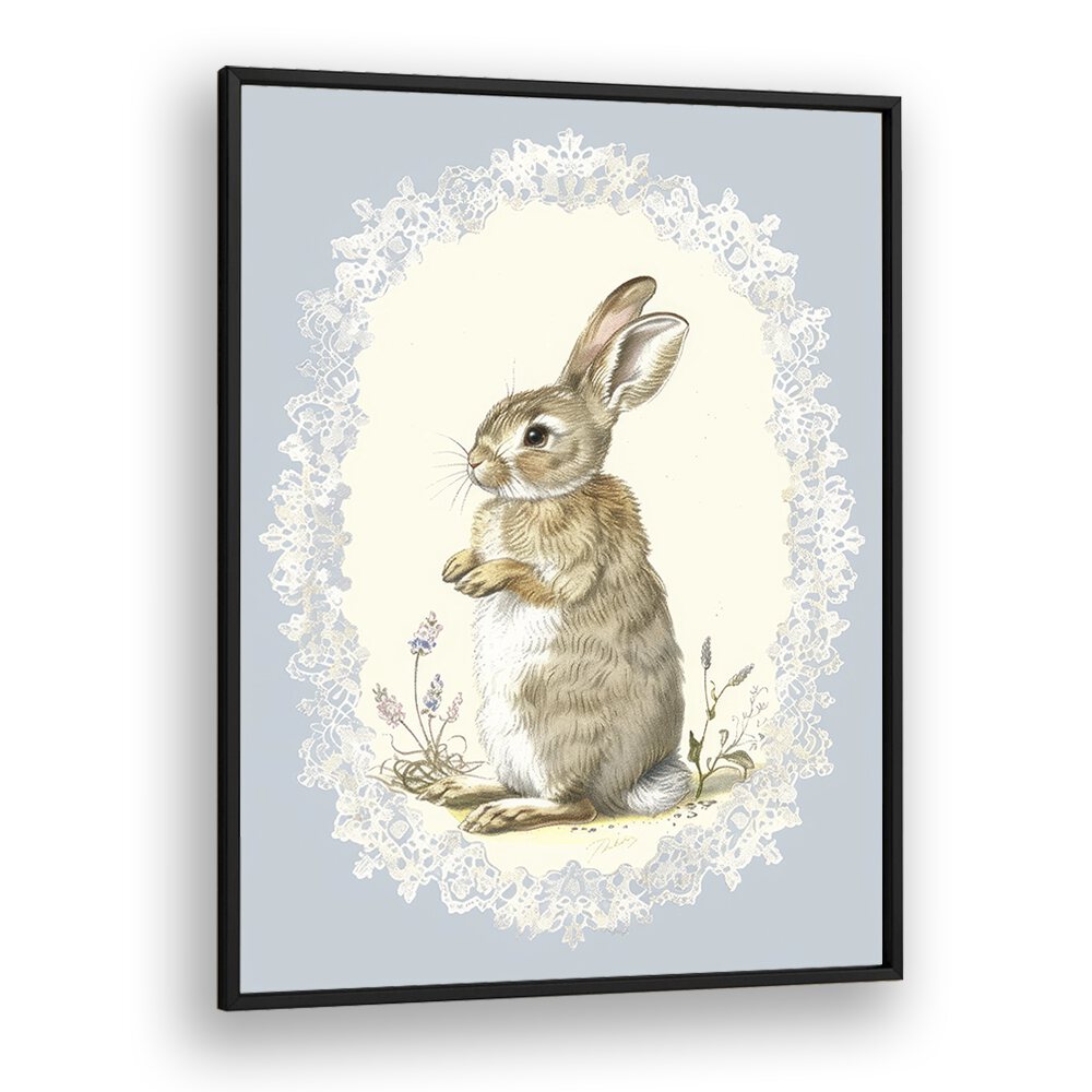 Bunny In A Wonderland Iv Kids art Artwork in Black Plain Frame
