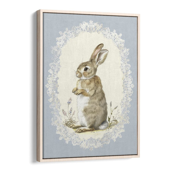 Bunny In A Wonderland Iv Kids Art Artwork in Oak Wood Floater Frame
