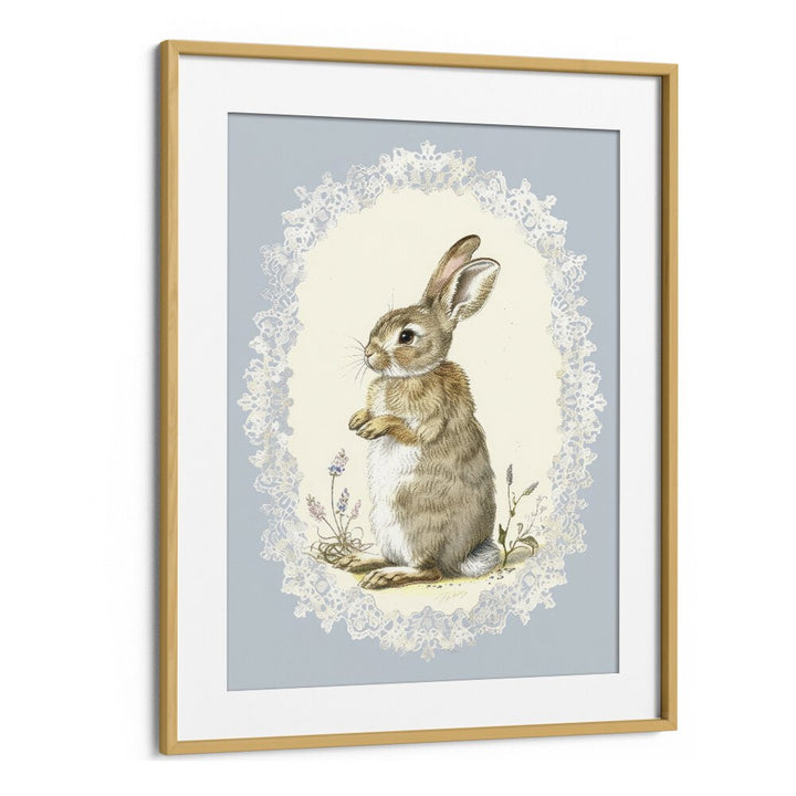 Bunny In A Wonderland Iv Kids Art Artwork in Oak Wood Frame With Mount
