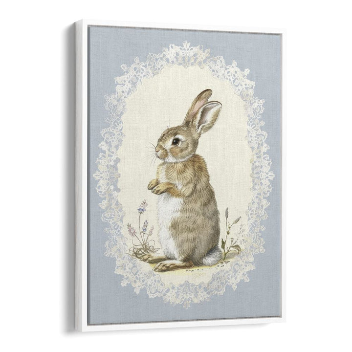 Bunny In A Wonderland Iv Kids art painting Artwork in White Floater Frame
