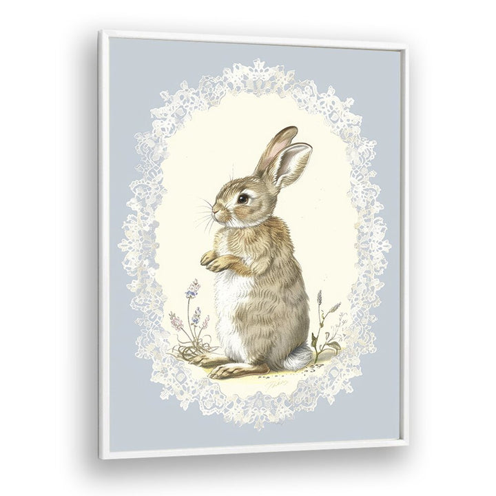 Bunny In A Wonderland Iv Kids art Artwork in White Plain Frame White
