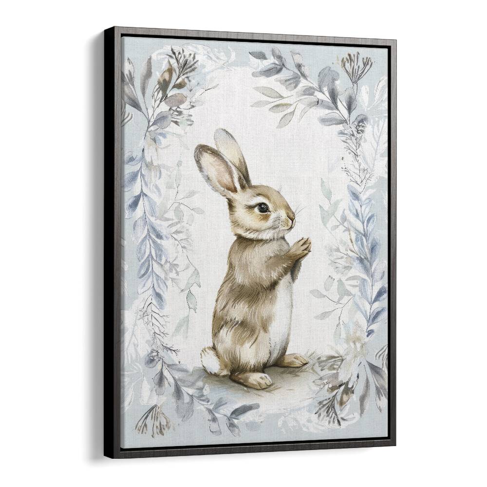 Bunny In Wonderland V Kids Art Artwork in Black Floater Frame
