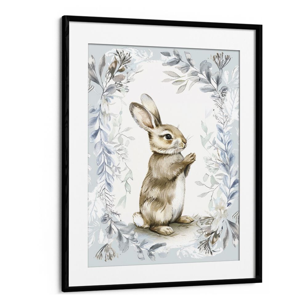 Bunny In Wonderland V Kids Art Artwork in Black Frame With Mount
