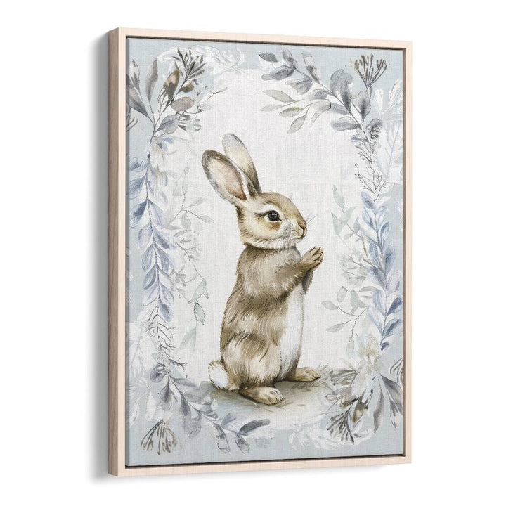 Bunny In Wonderland V Kids Art Artwork in Oak Wood Floater Frame
