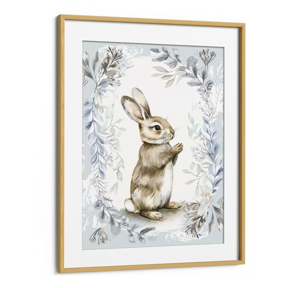 Bunny In Wonderland V Kids Art Artwork in Oak Wood Frame With Mount
