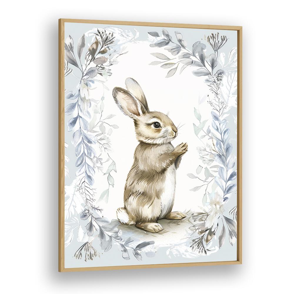 Bunny In Wonderland V Kids Art Artwork in Oak Wood Plain Frame
