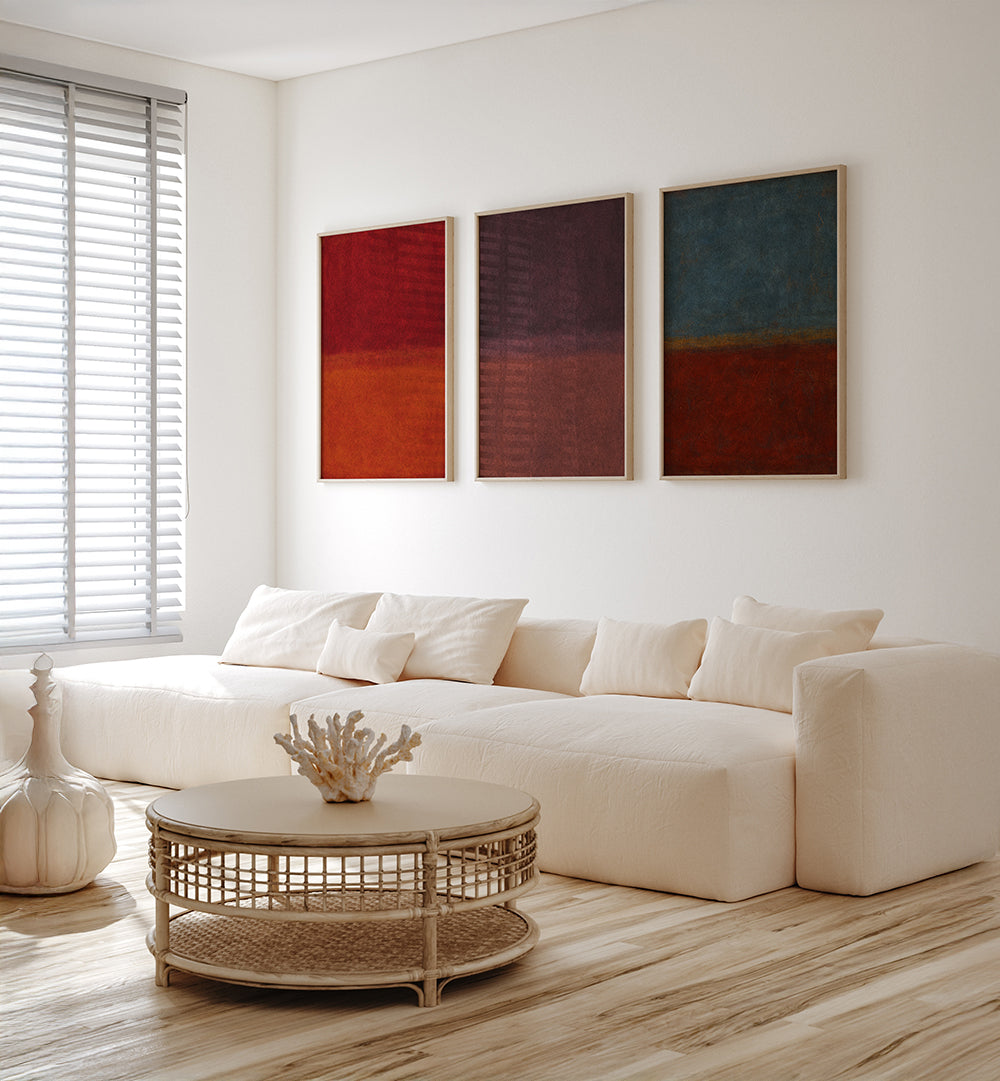BURNT EARTH , SET OF 3 PAINTINGS