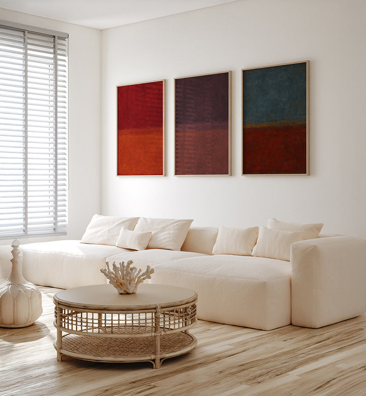 BURNT EARTH , SET OF 3 PAINTINGS