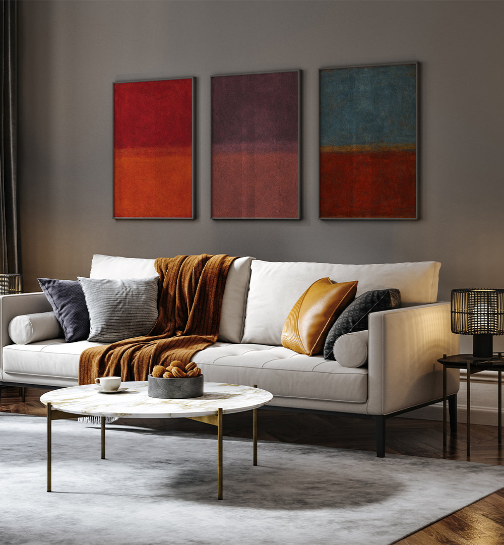 BURNT EARTH , SET OF 3 PAINTINGS