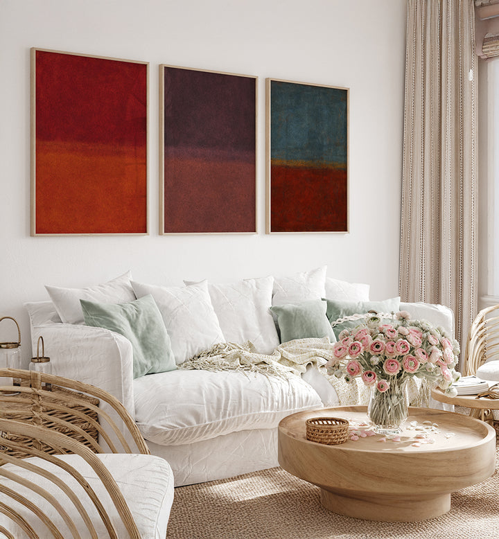 BURNT EARTH , SET OF 3 PAINTINGS