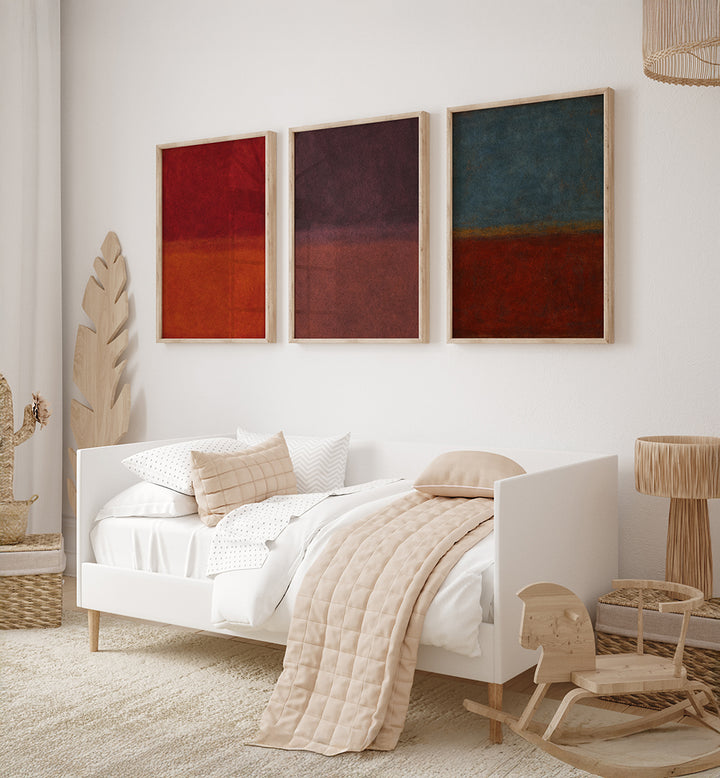 BURNT EARTH , SET OF 3 PAINTINGS