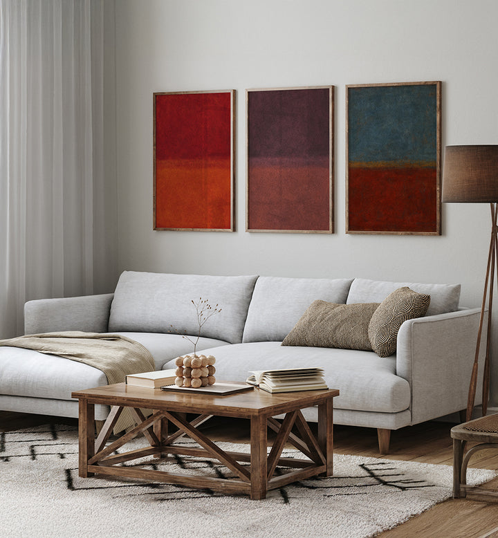 BURNT EARTH , SET OF 3 PAINTINGS